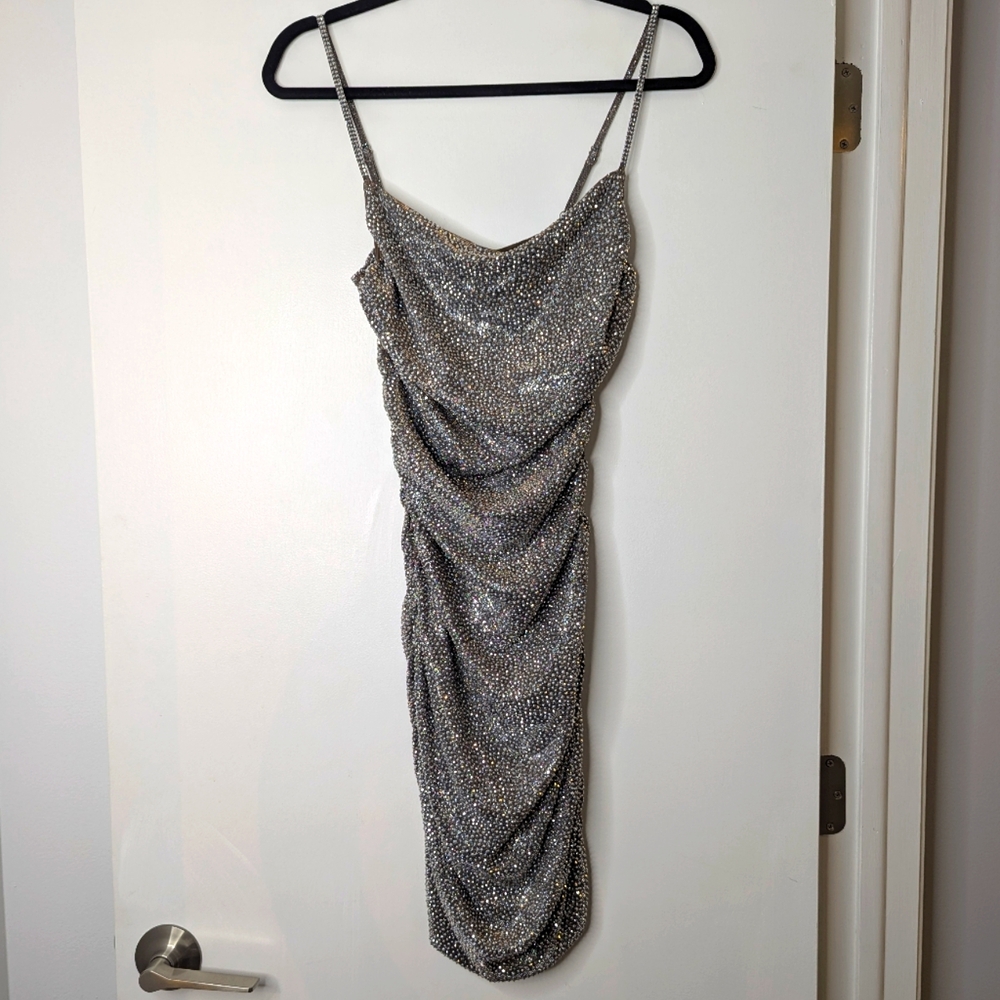 NWOT Akira Rhinestone Embellished Ruched Dress